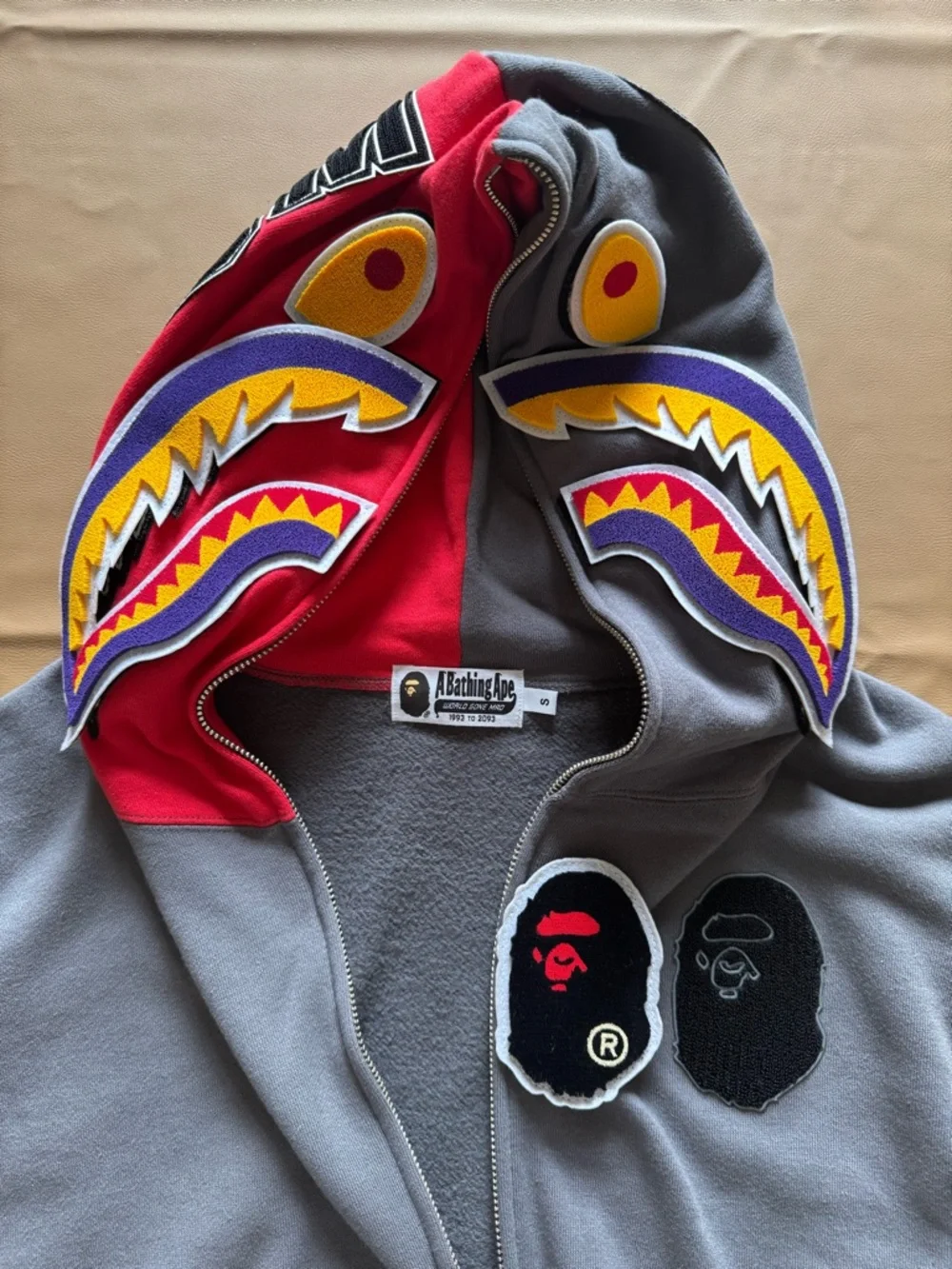 A Bathing Ape Shark Full Zip Patch Hoodie Malaysia- Gray - Picture 8 of 10